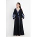 Boho Style Ukrainian Embroidered Maxi Broad Dress "Arabica" Black